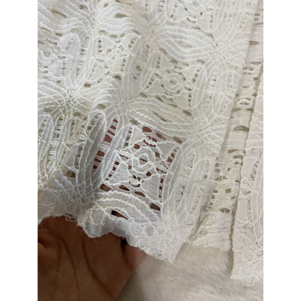 RN Studio White Floral Lace Bridal Cover Up Jacket Scalloped Open Long Sleeve S - Picture 4 of 12